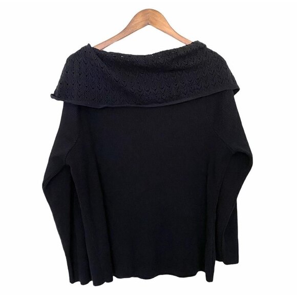 Lane Bryant Women's Black Off Shoulder Crochet Ribbed Sweater Plus Size 22/24 - Picture 5 of 5